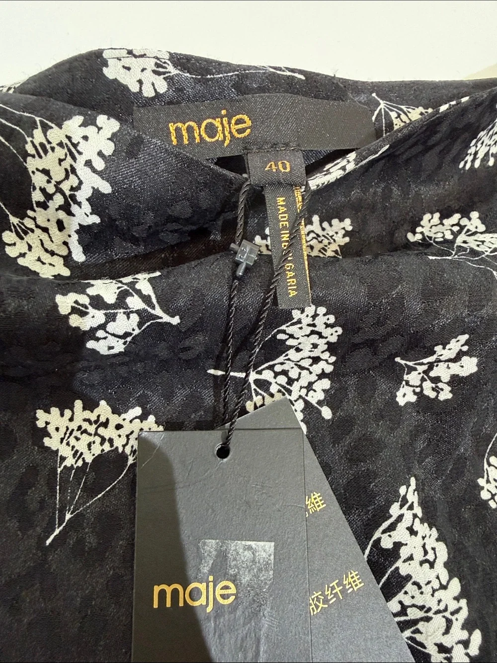 NWT Maje Midi Skirt Black Floral Print Size 40 US 12
